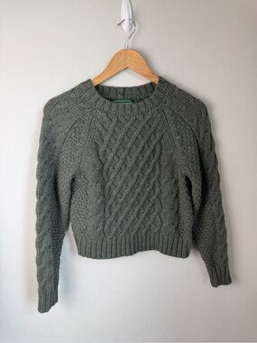 American Eagle Cable Knit Crewneck Sweater - Green